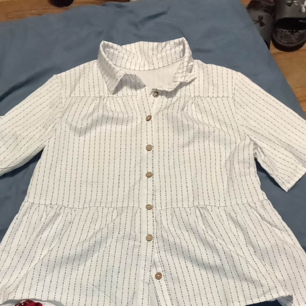 White Striped Button-Up Shirt